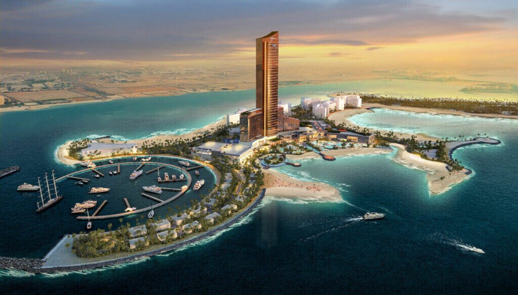 Rendering of Al Marjan Island with completed Wynn resort. Image credit: Wynn Resorts